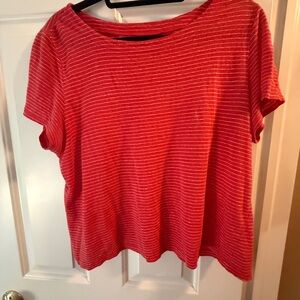 Eileen Fisher Red with White Stripe Short-Sleeve Tee